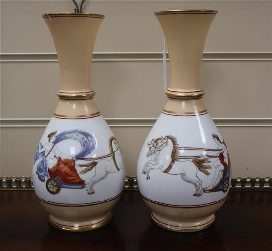A pair of Paris porcelain Greek revival vases height 26cm